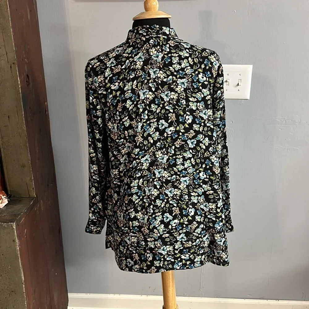 J.Jill Button Front Black Floral Layered Tunic Top Size Medium Petite